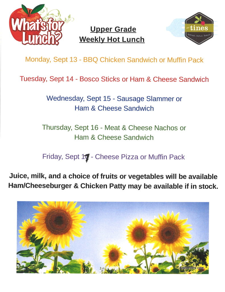 BUGC Lunch Menu 9/13-9/17