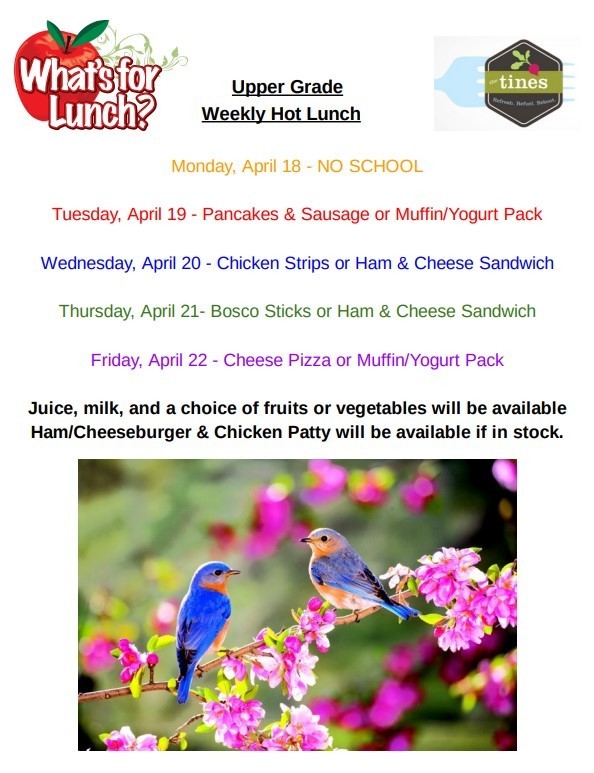 BUGC Lunch Menu April 18 - April 22