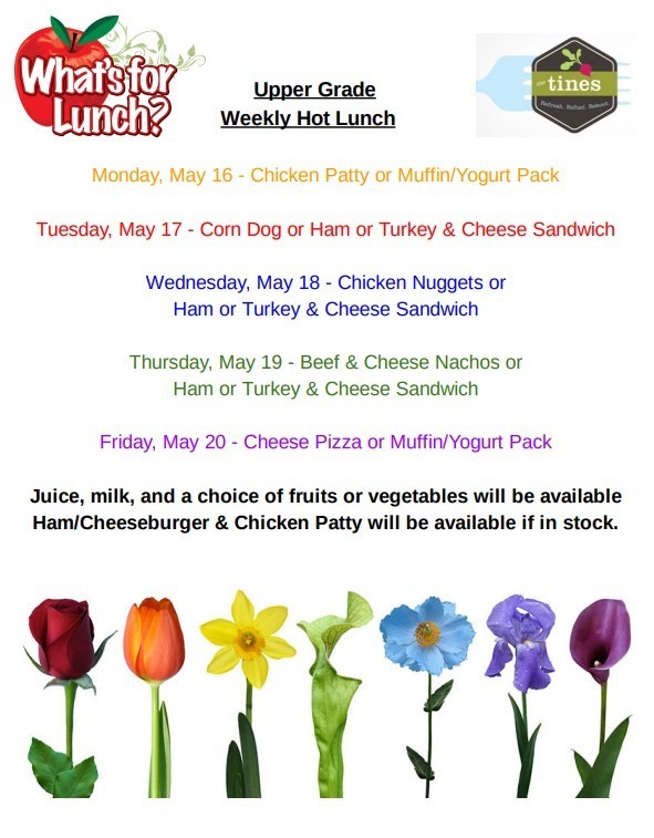 BUGC Lunch Menu May 16 - May 20