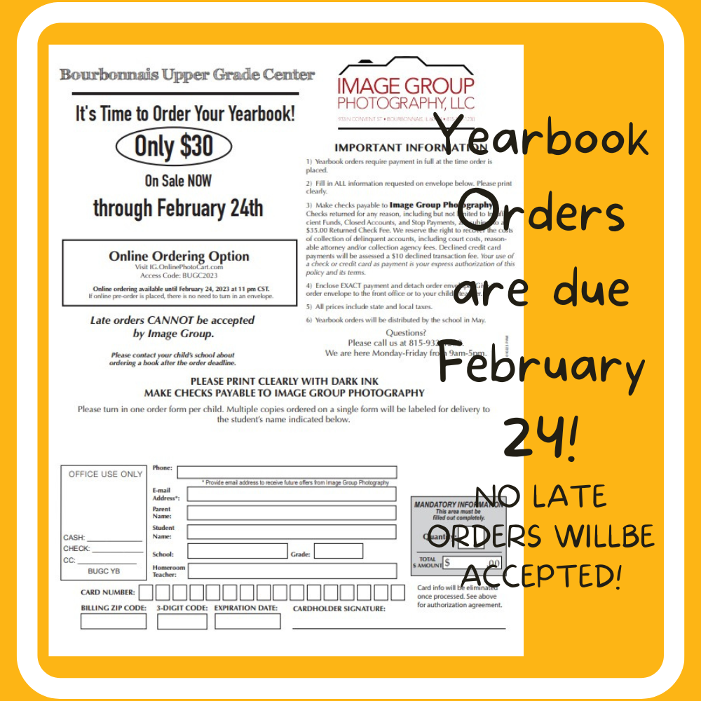 Yearbook Orders are Due February 24!  No late orders will be accepted.
