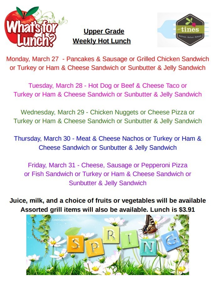 BUGC Lunch Menu 3/27-3/31