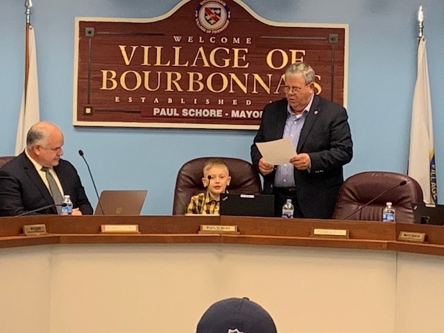 Our Alan Shepard 4th grader, Levi G. opens the Village Board Meeting 10.21.19
